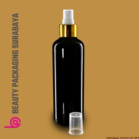 Botol Plastik PET 250ml BR Hitam Tutup spray gold