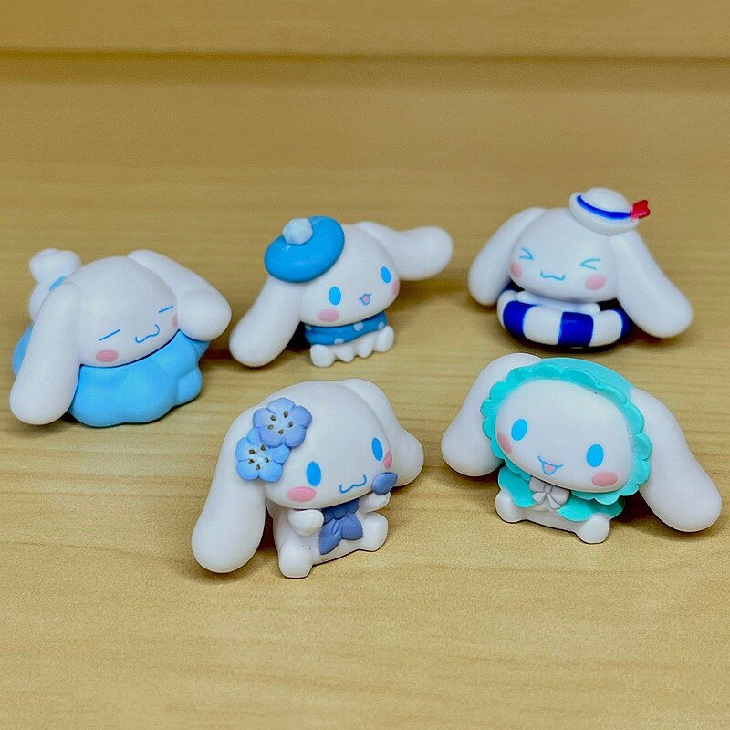 5pcs/Set Kawai Sanrio Anime Figure Toy Cinnamoroll Daily Swimming Ring Big-eared Dog Doll DIY Birthday Cake Decoration Ornaments
