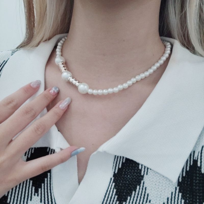 Levronka Pipe Pearl Side Necklace Kalung Choker Mutiara Samping Korea