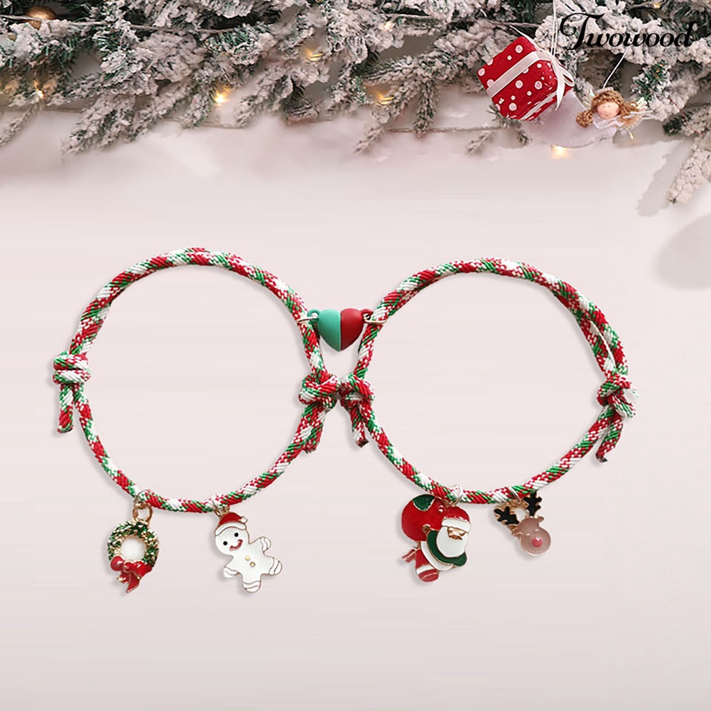 1 Pasang Gelang Rantai Magnetik Adjustable Desain Santa Claus Untuk Hadiah Ulang Tahun