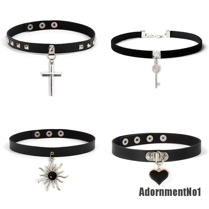 (Adornmentno1) Kalung Choker Bahan Kulit Imitasi Gaya Punk / Gothic Untuk Wanita