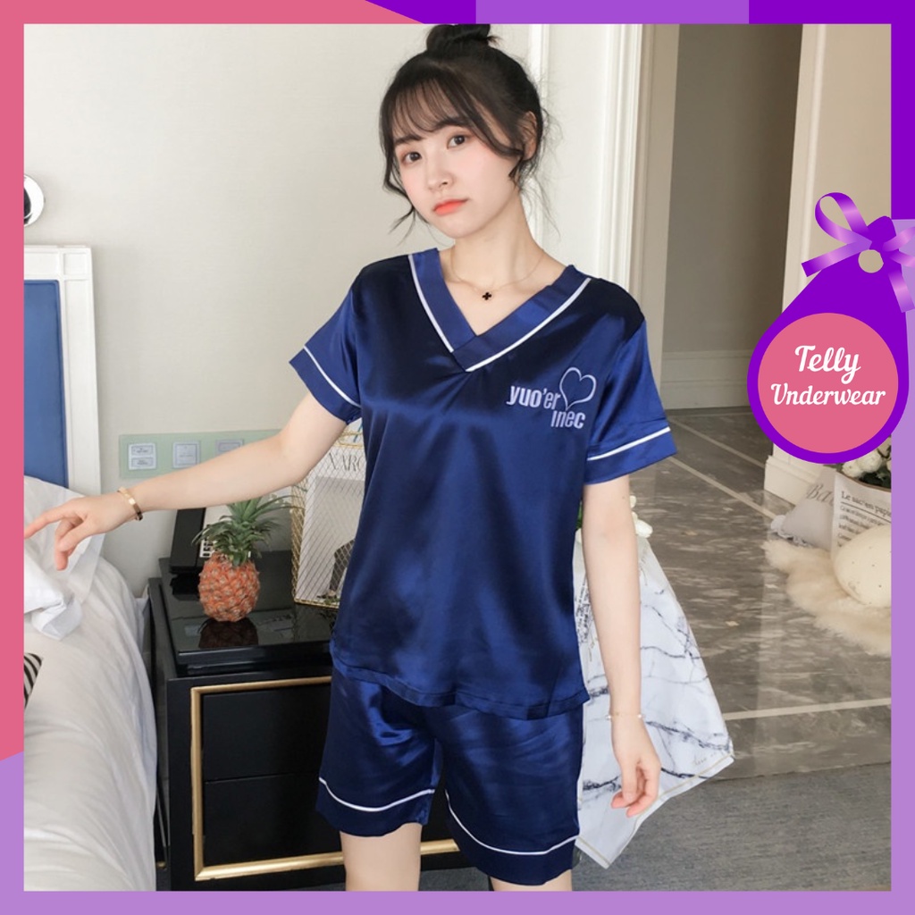 TELLY ➡️ 276 SATIN LENGAN PENDEK CELANA PENDEK SU BAHAN IMPORT HALUS N LEMBUT