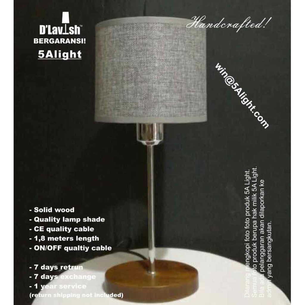 Bali WOOD SOLID Tinggi 38cm - Lampu Meja Hias Minimalis/Tidur/Nakas