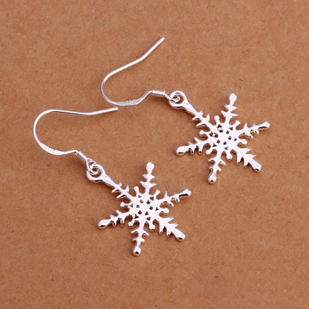 Hu Hu Hu Hu Hu Alat Bantu Pasang Kacamata♡ 1 Pasang Anting Kait Desain Snowflake Bahan 925 Silver Plated Untuk Wanita