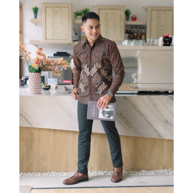 kemeja batik pria lengan panjang full puring slimfit