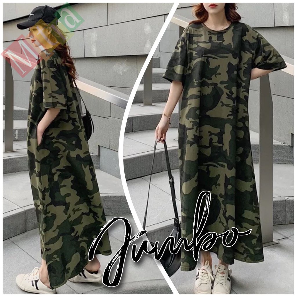 Damai fashion jakarta - ASLI JUMBO long dress JUMBO wanita VIONA VIONA loreng army  - konveksi murah