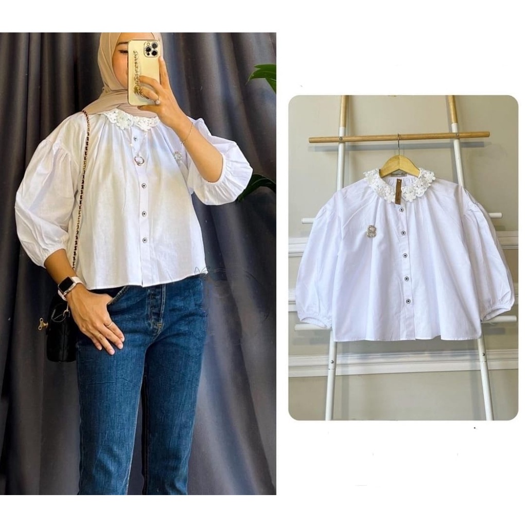 ISNA KEMEJA CROP BAHAN KATUN POPLIN / KEMEJA CROP POLOS / KEMEJA FULL KACING / KEMEJA KATUN MODE CRO