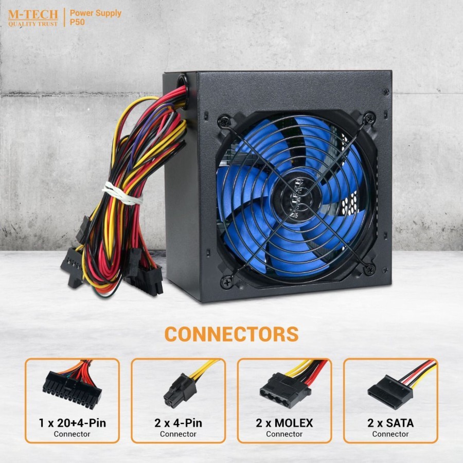 M-Tech P50 Power Supply 500W - PSU 500watt Silent Fan 12Cm