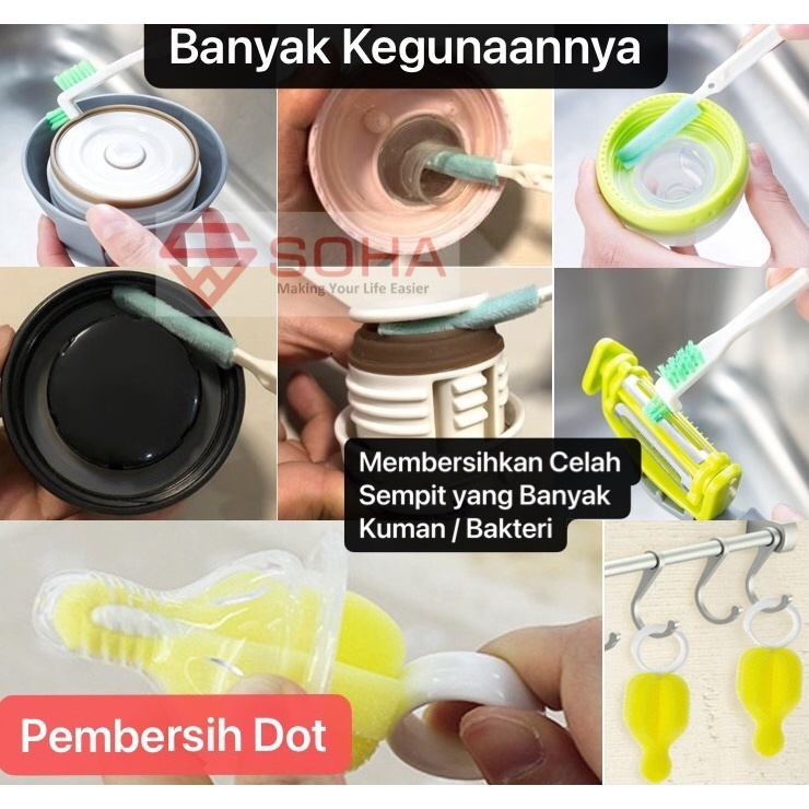 ART-021 7in1 Sikat Spons Pembersih Botol Minum Susu Termos Penutup Botol Pencuci Multifungsi Bersih