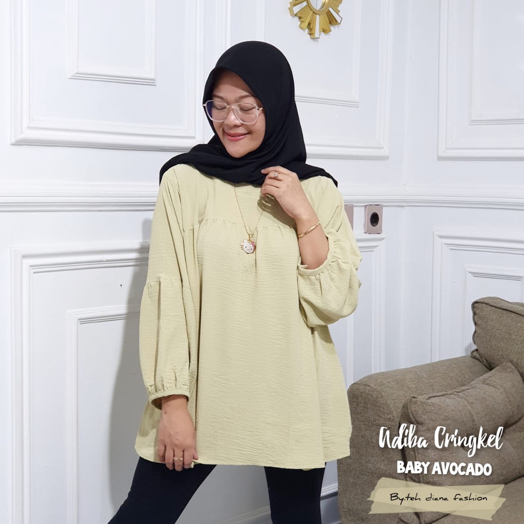Atasan Wanita Jumbo / Baju Atasan Wanita Jumbo / Blouse Wanita Jumbo Model Adiba Crinkle Ld 124 Cm-Coksu