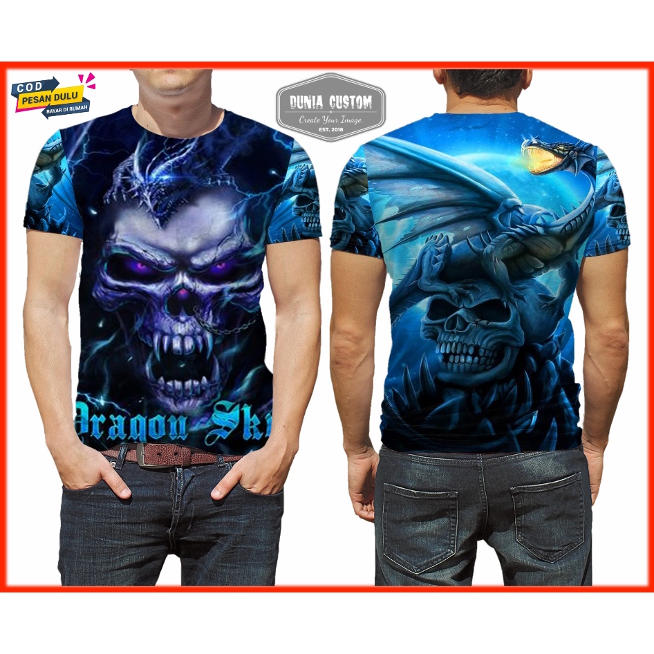 Kaos Baju T-shirt Pria Tengkorak Fullprint / Baju Cowok Gambar Tengkorak