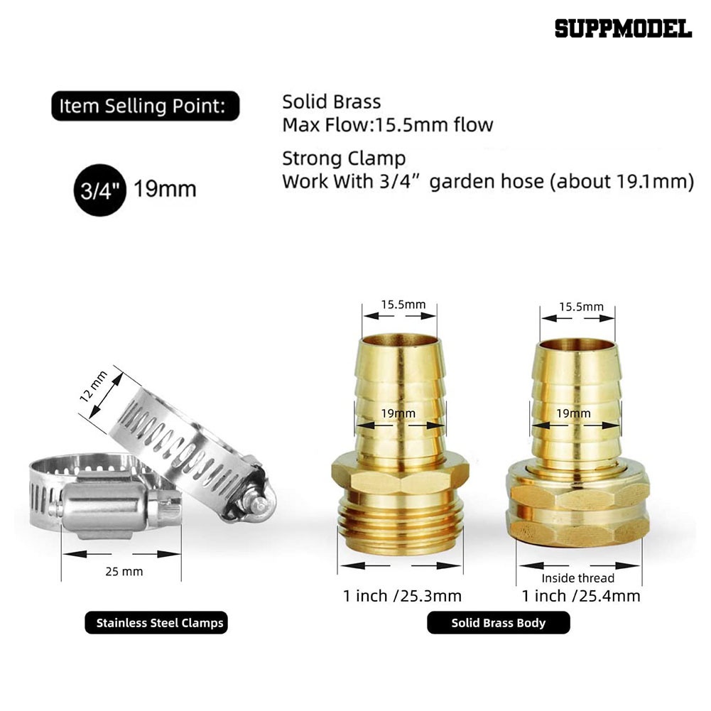 3pcs / Set Konektor Selang Air Female Thread Kuningan 3 / 4 &quot;Tahan Lama Untuk Taman / Cuci Mobil