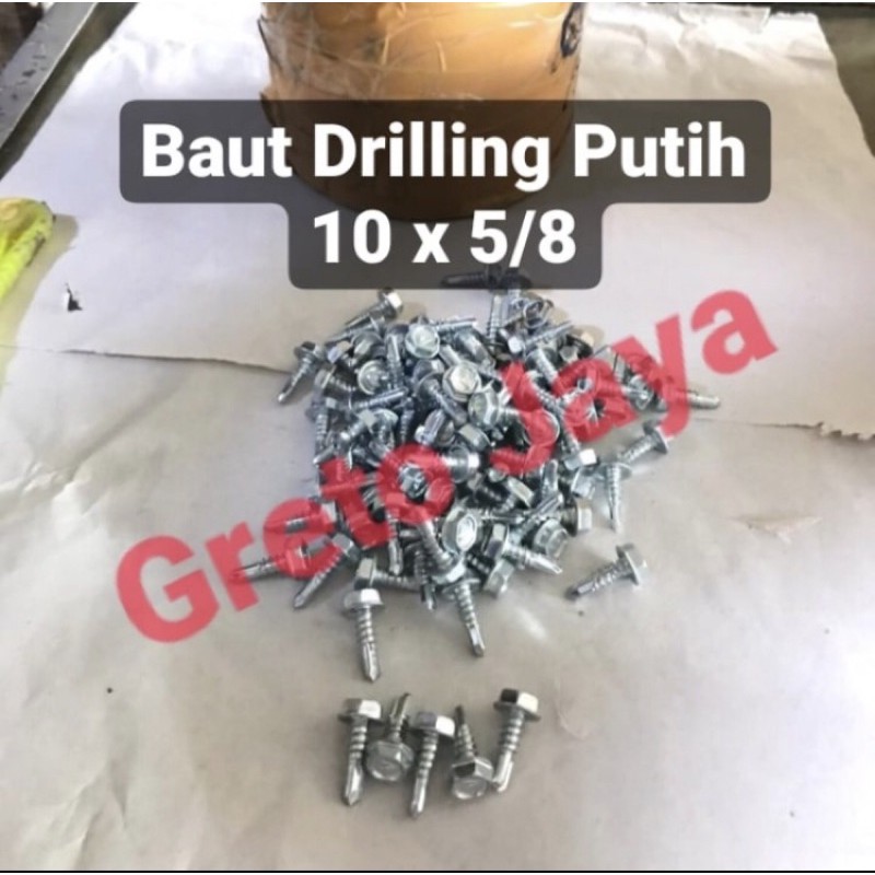 ( 10x5/8 10bj ) Baut Drilling Putih 10 x 5/8 Drill Driling Atap Spandek Baja Ringan Roofing Galvalum