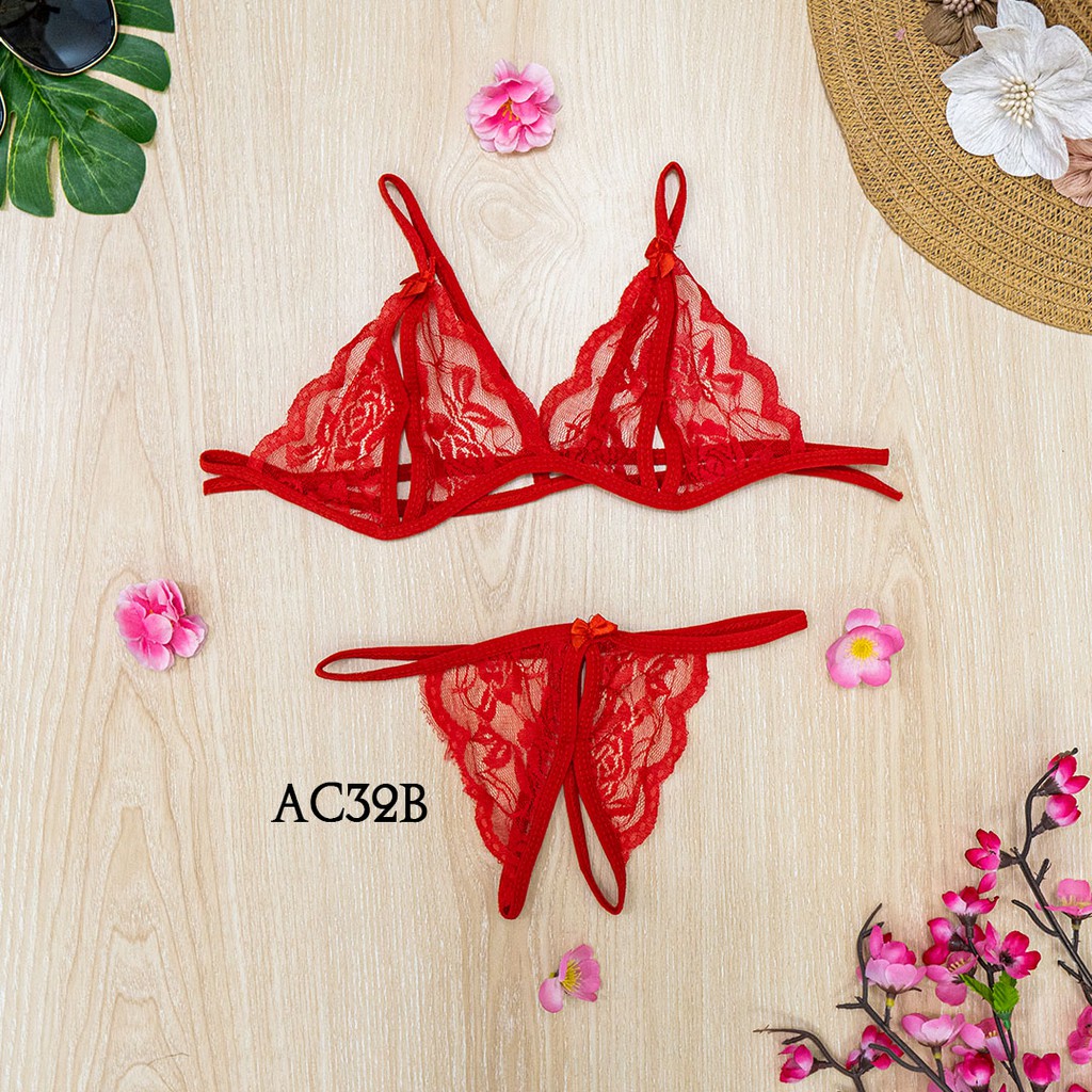 [READY STOCK] BRA SET CD G STRING + STOCKING SEXY + GARTER BELT MERAH AC32B