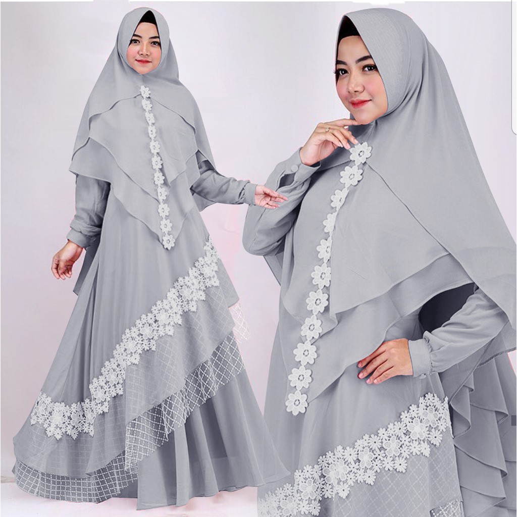 BISA COD | GAVAPUTRI SYARI SET HIJAB | BAJU GAMIS WANITA MURAH TERLARIS | FASHION MUSLIM TERBARU-GREY