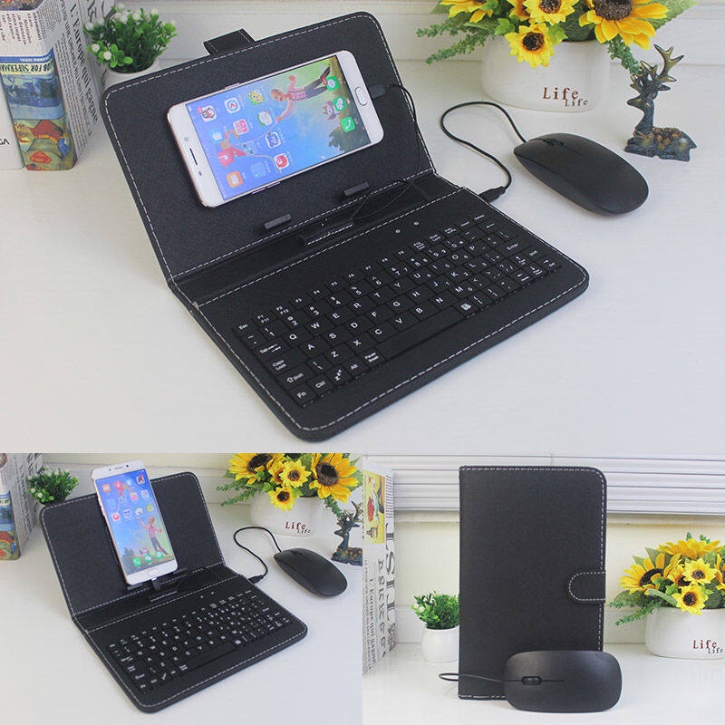 Casing Keyboard Ponsel Universal Kompatibel Tablet Android OTG 4-8 '' + Mouse Berkabel