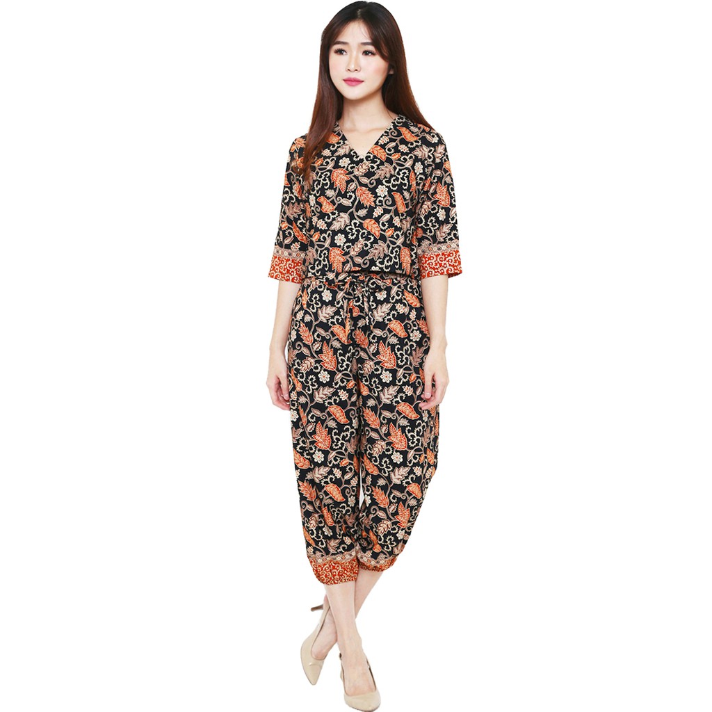 Flike Store - Set Blouse Charlie + Celana Alibaba Motif Nilam Orange