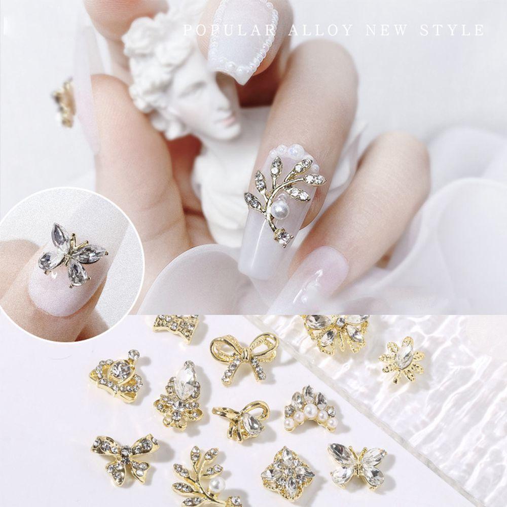 AUGUSTINA Agustin 3D Butterfly Nail Rhinestones 3D Beruang Pesona Kupu-Kupu Berlian Kristal Nail Art Dekorasi