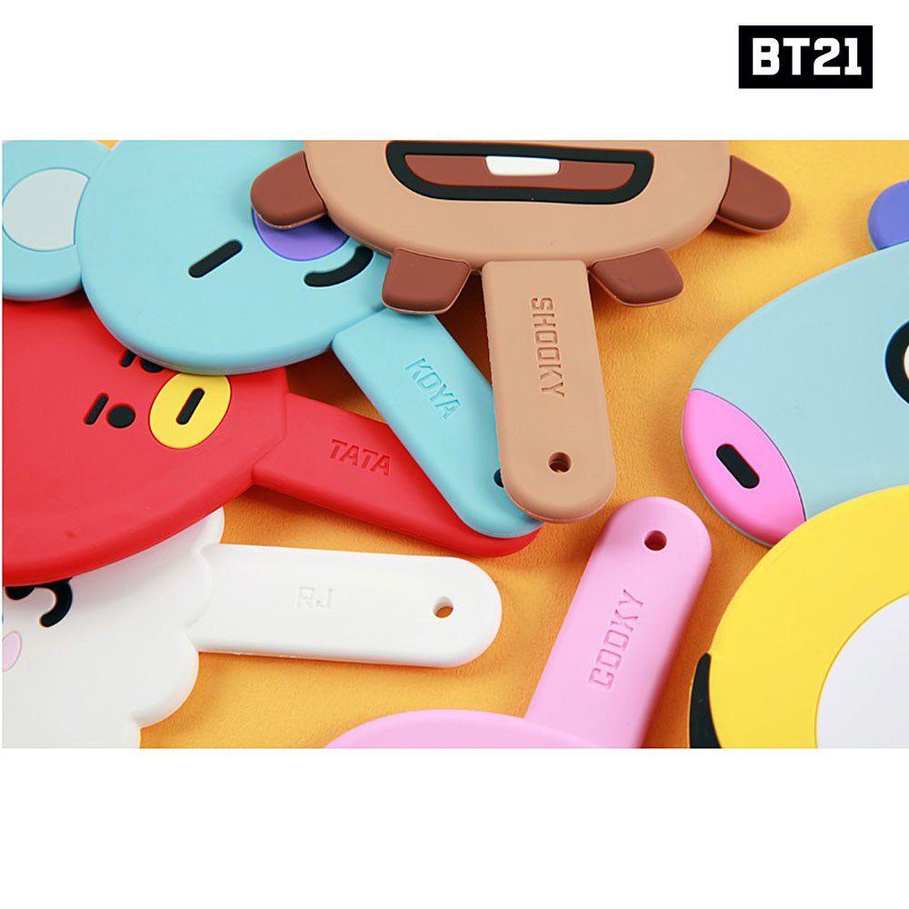 Lily BT21 Hand Mirror Silica Gel Handle Hadiah Siswa Desain Portabel Aksesoris Kosmetik