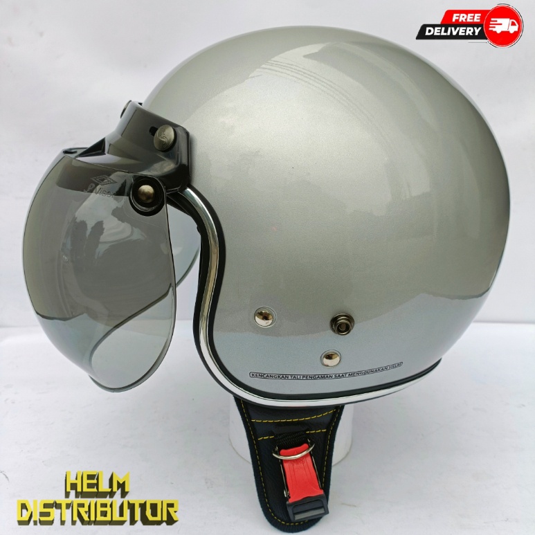 HELM BOGO RETRO KUALITAS PREMIUM LIS CHROME KACA DATAR/CEMBUNG FULL LEHER SNI DEWASA PRIA WANITA (COD)