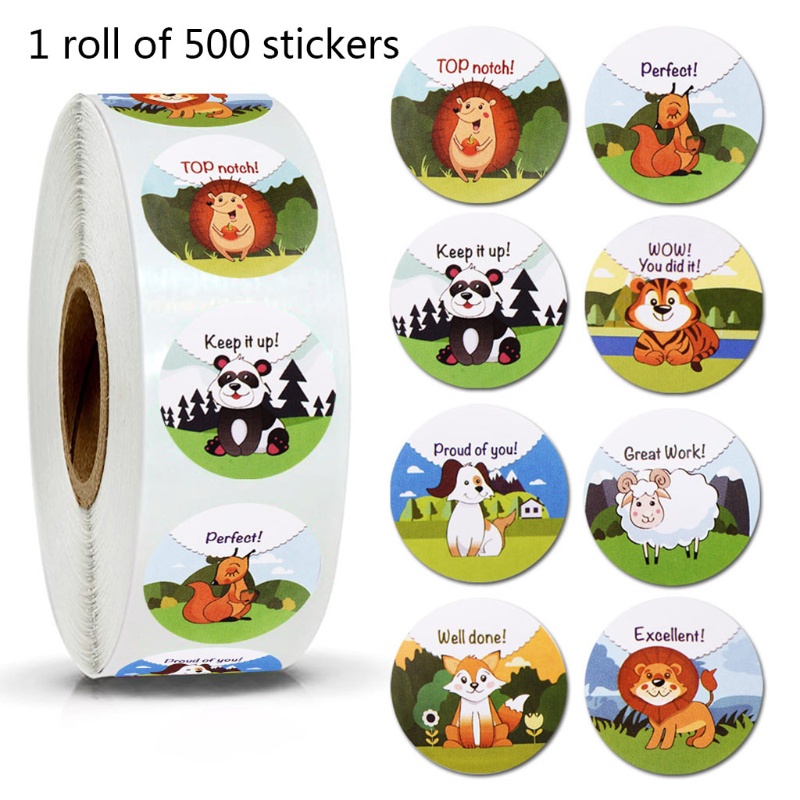 Mary 500Pcs/Roll Stiker Hadiah Kartun Hewan Lucu Untuk Pelajar Motivasi Guru Dorongan Sticker Scrapbooking