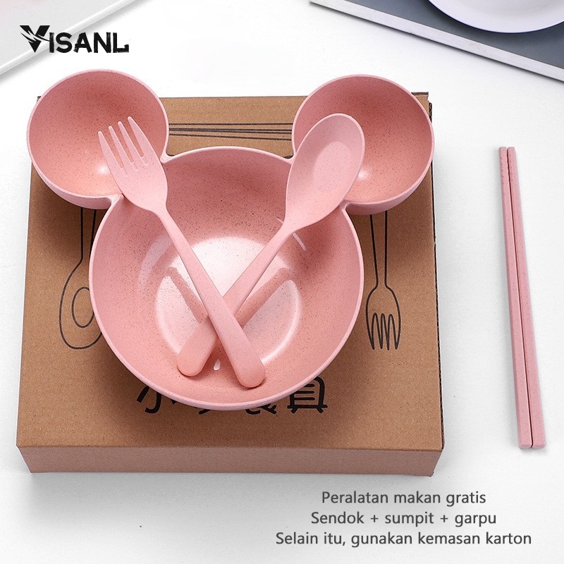 Mangkok Set Peralatan Makan Anak 4 in1Bahan Jerami Gandum Children Tableware Piring Kartun VS-25