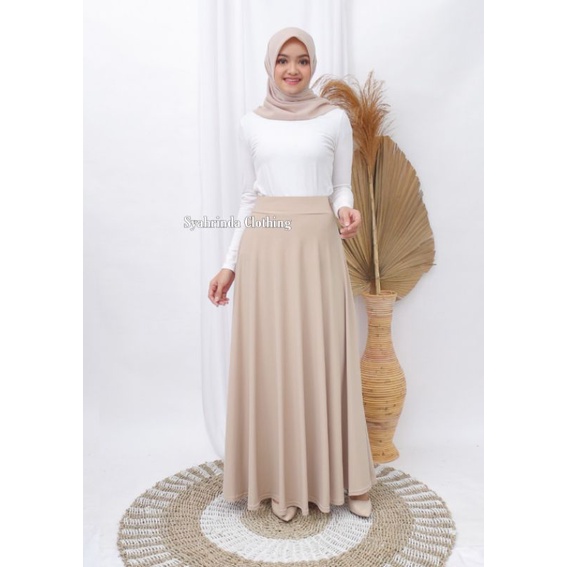 Rok Panjang Payung Polos Lebar Wanita Jersey Premium Import Rok Lebar Hitam Bawahan Wanita