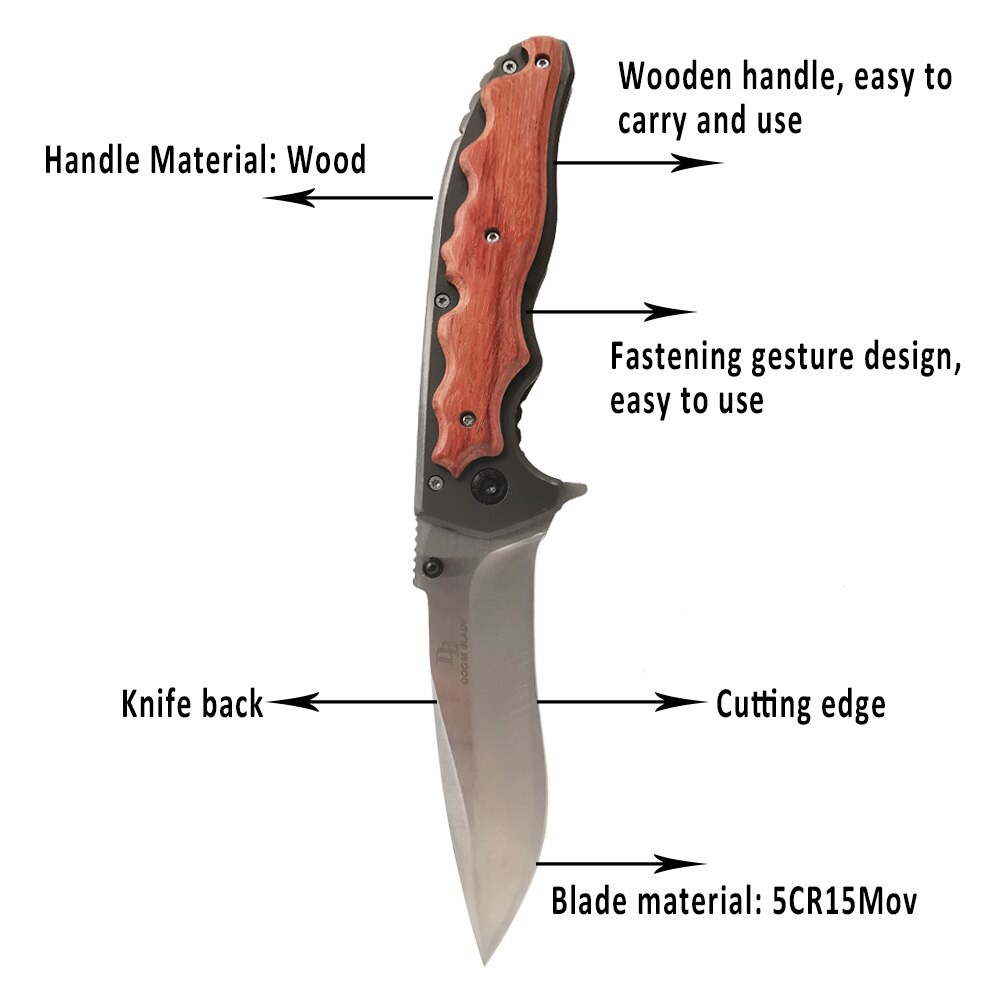 KNIFEZER Blade Pisau Lipat Berburu Survival Tactical Knife Wooden Handle - CBF64 - Brown