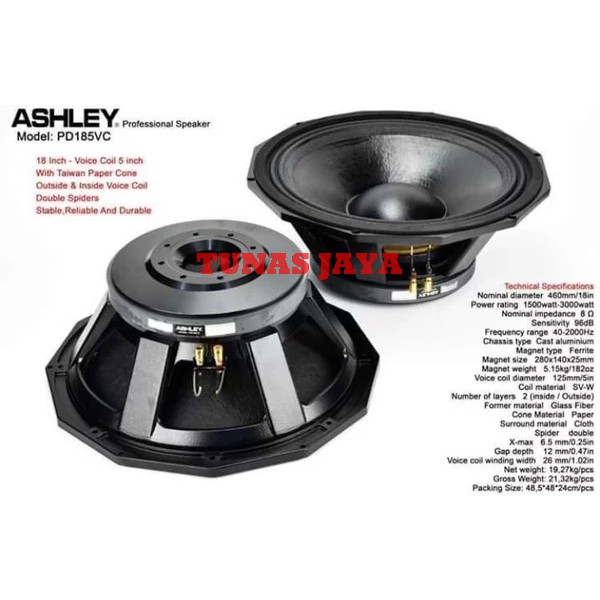 Speaker Component Ashley PD 185VC PD 185VC 18 INCI COIL 5IN 3000 WATT