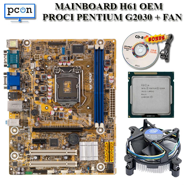 Mainboard LGA 1155 H61 OEM dengan processor Pentium G2030 Ivy bridge