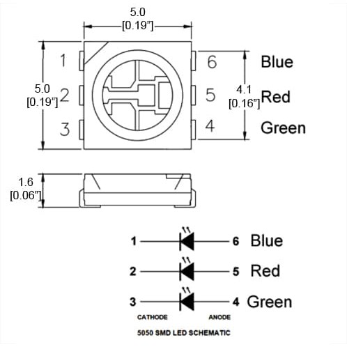 LED RGB SMD 5050 6PIN Merah Hijau Biru