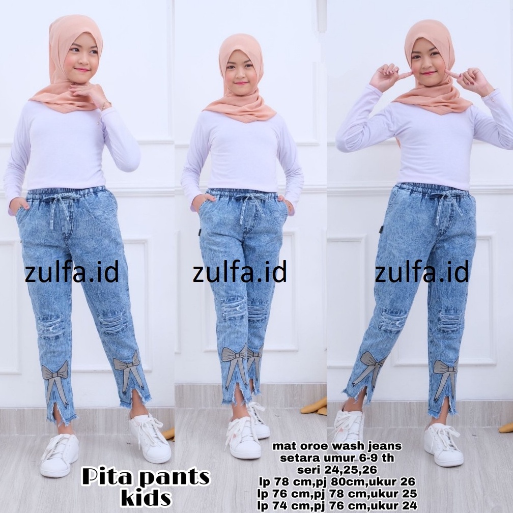 Celana Jeans Anak Perempuan Motif Pita 7-15 Tahun // Celana Anak Perempuan Variasi Bordir // Celana Jeans Anak Permpuan