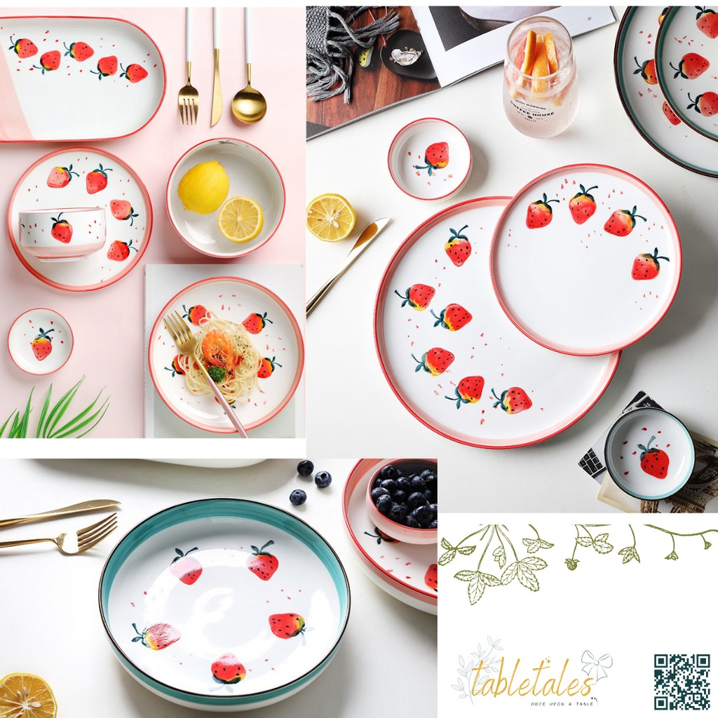 Piring Strawberry / Dinner Plate Strawberry / Piring Keramik / Piring Lebaran / Parsel Lebaran