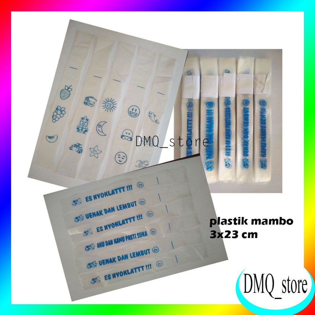 Plastik Es Mambo 3x23cm 100 pcs Biru / Plastik Es Lilin Sablon / Plastik Mambo / Plastik Es