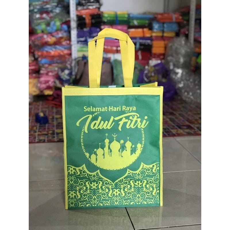 Tas Bingkisan Lebaran Model Jahit Dengan Tapak Bawah Ukuran 30x40 Goodie Bag Idul Fitri Hantaran Hari Raya