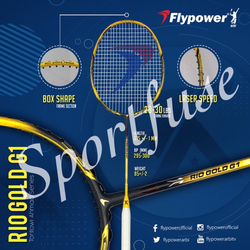 raket badminton flypower rio gold g1 g 1 original