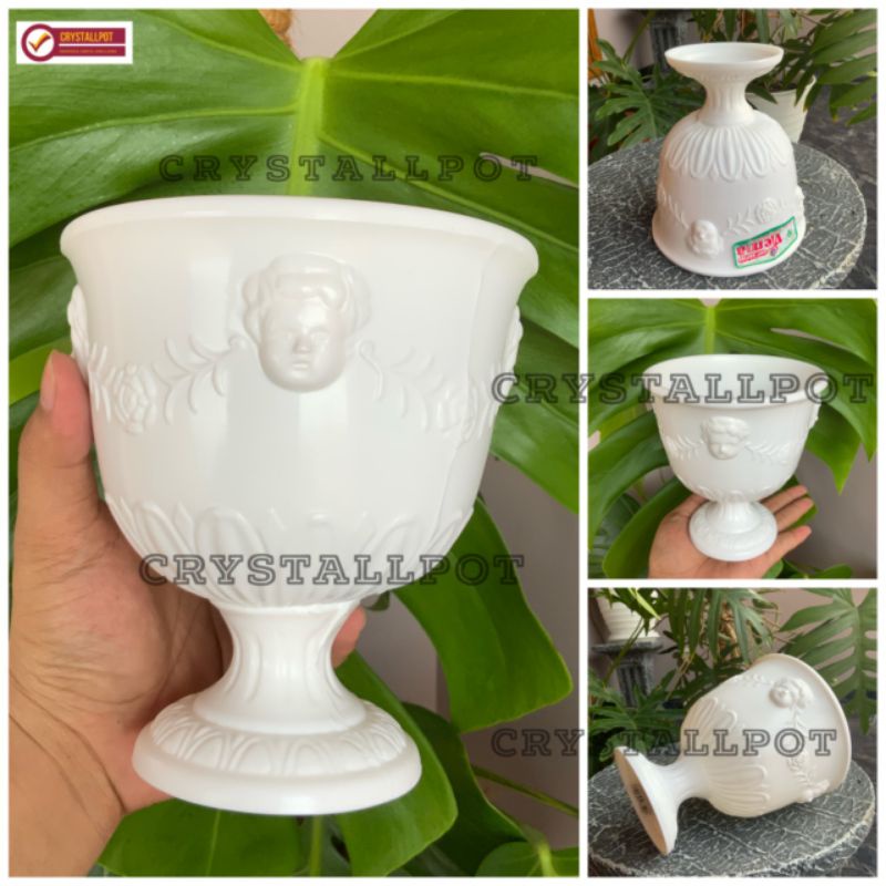 Pot bunga tanaman piala hias interior putih 13,5cm - GREEN LEAF 624