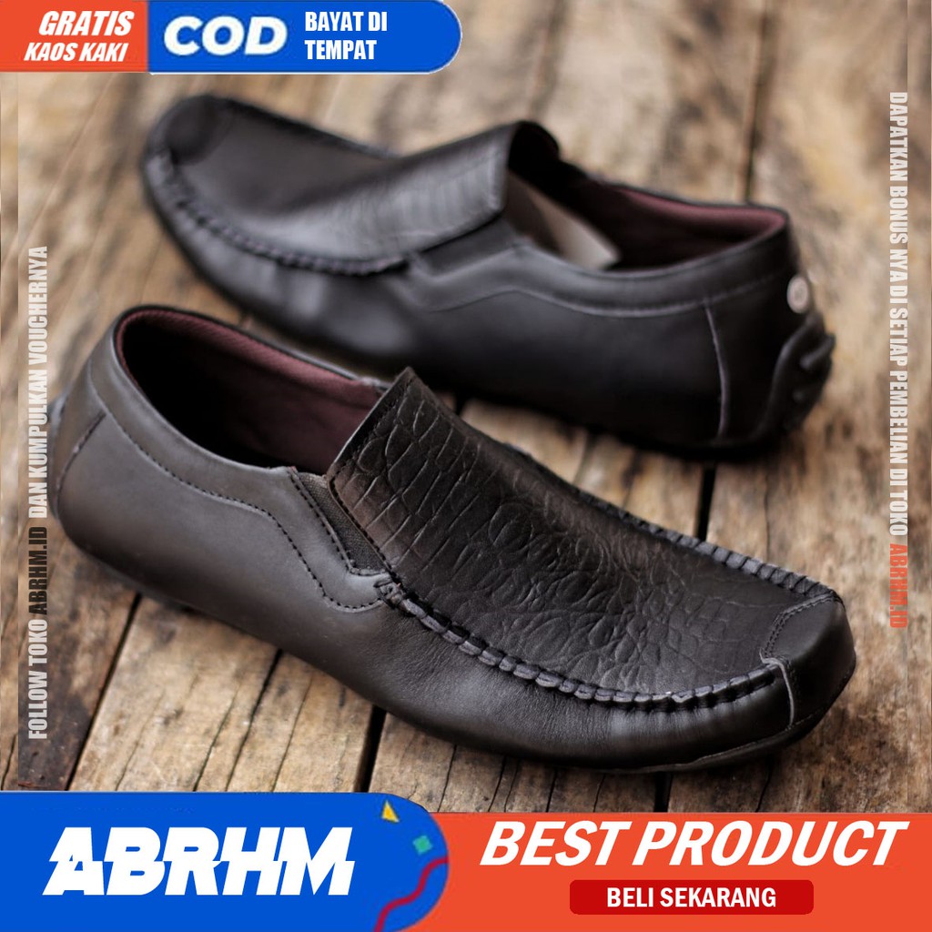 ABRHM x AZBUL Sepatu Casual Slip On Kulit Asli Kasual Formal Pria Kerja Kantor Kondangan Slop Anti Slip Original