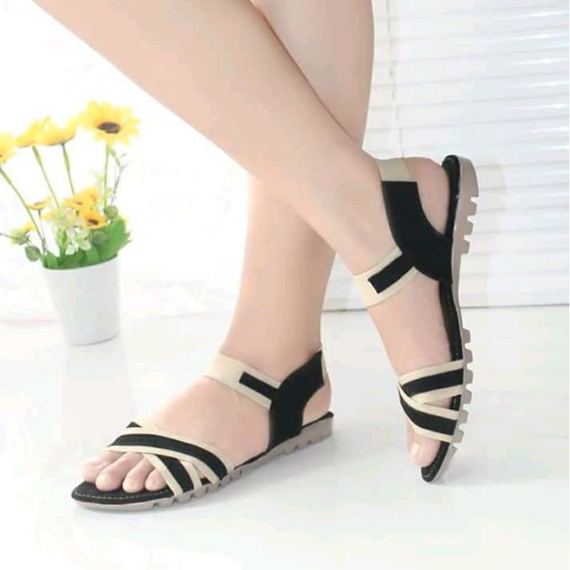 Sandal Flat Sandal Silang Tali Belakang