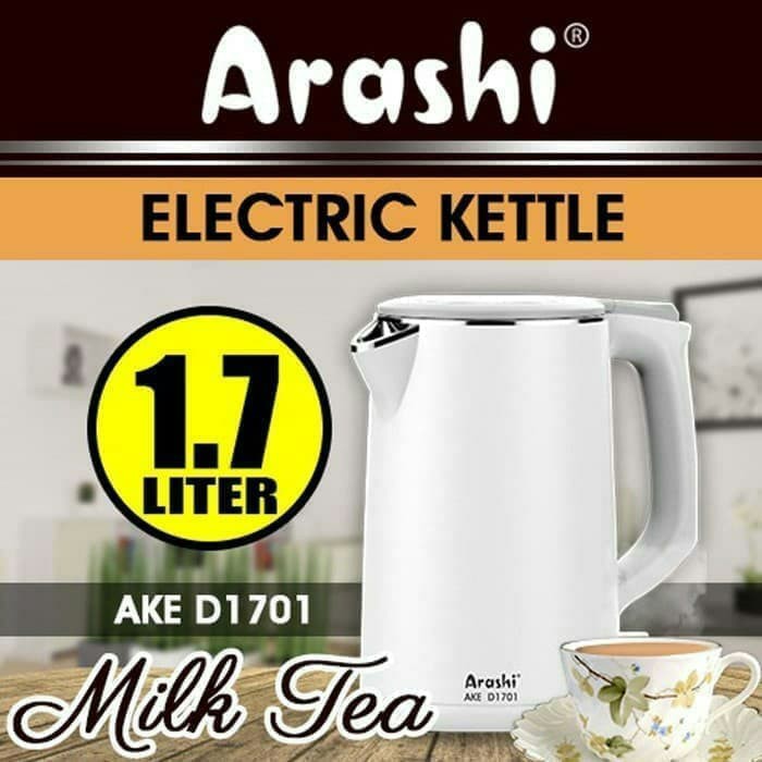 Arashi Electric Kettle 1.7L Teko Listrik Pemanas Air Otomatis D1701 Double Wall