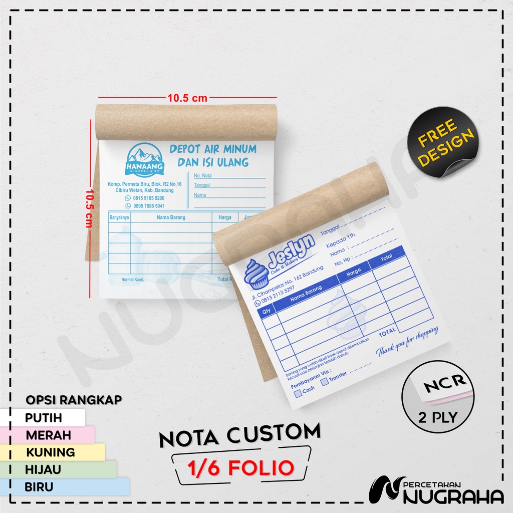 

NOTA CUSTOM 1/6 FOLIO 2 RANGKAP / BUKU NOTA KONTAN Isi 100 lembar