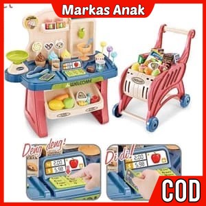 Mainan Anak Anak Umur 3 4 5 6 Tahun rak kasir kasiran Troli Troly Keranjang Belanja Supermarket Mini