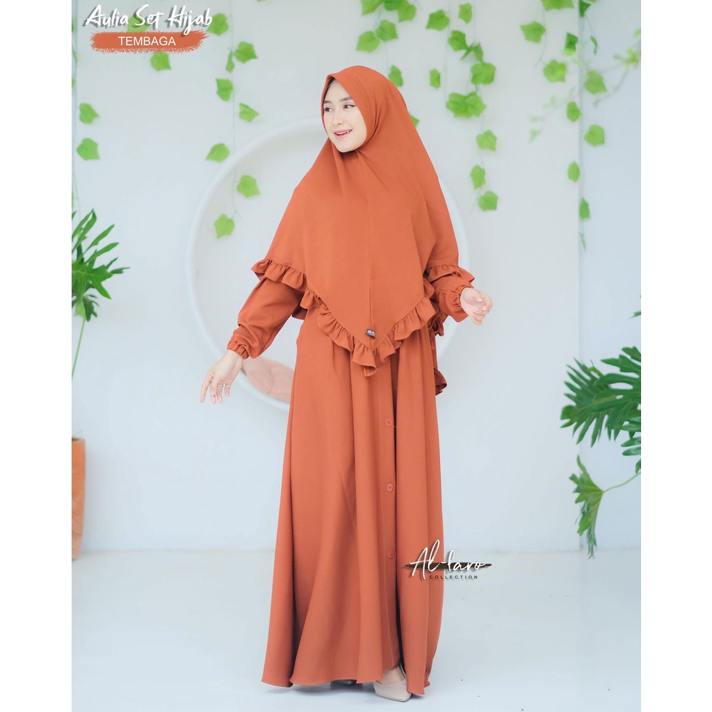 Gamis AULIA Original By Alfaro branded set khimar Itycrepe Premium Kancing TERBARU al faro-2