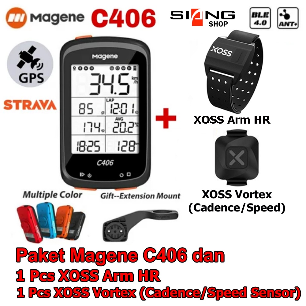 Cyclocomp / Speedometer sepeda MAGENE C406 bundling XOSS ARM HR dan XOSS VORTEX