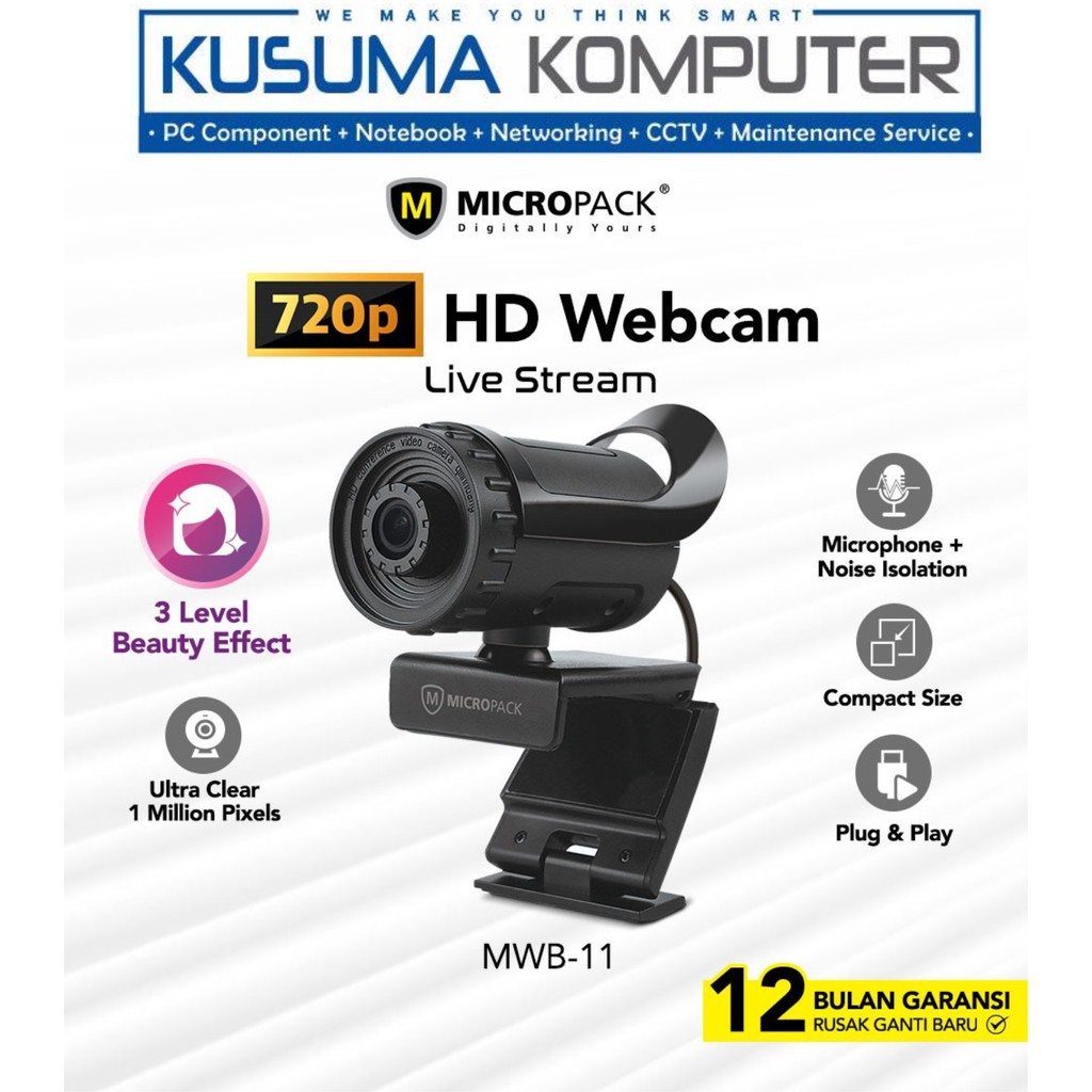 Micropack WebCam 720P MWB-11 Built in Mic with Beauty Effect for Computer, Laptop