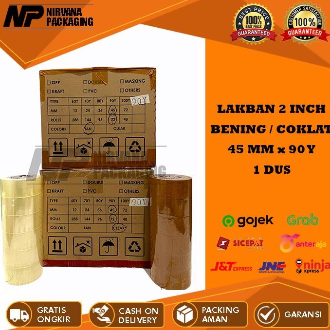 

LAKBAN BENING & COKLAT 2 INCH - 45 MM X 90 YARD FULL 1 DUS - Bening ---Termurah---