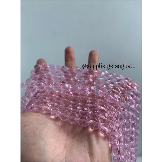 kristal bola dunia cutting 10mm PINK rose quartz kuarsa ceko bulat bahan kalung gelang anting strap mask kerajinan tangan craft citayam fashion week etink vintage elegan bali manik crystal perhiasan