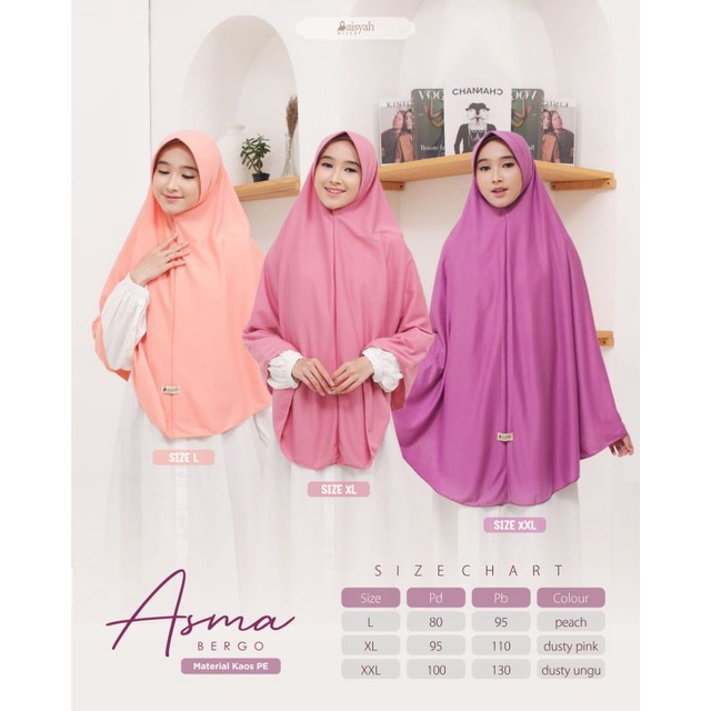 Bergo/hijab/khimar basic Asma pet antem size L, XL, XXL bahan kaos PE adem dan nyaman