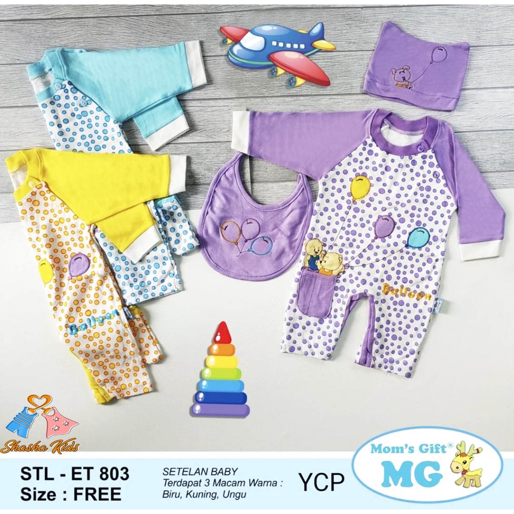 [ MG 10] Baju bayi  / Jumpsuit baju Bayi  bahan SNI  usia 0-6 bulan  + Topi + celemek makan bayi