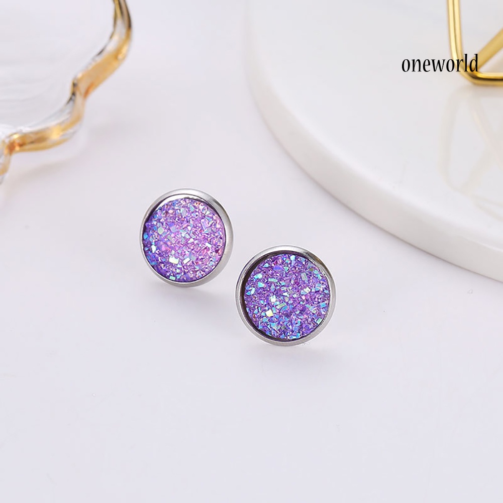 OW@ Women Round Starry Sky Ear Studs Stainless Steel Earrings Piercing Jewelry Gift